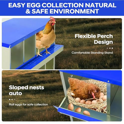 Garvee Chicken Nesting Box, 10 Compartments Nesting Box for Chickens, Galvanized Steel Chicken Laying Box for Easy Egg Collection, Wall Mounting - color: Blue | 10 Compartment+legs