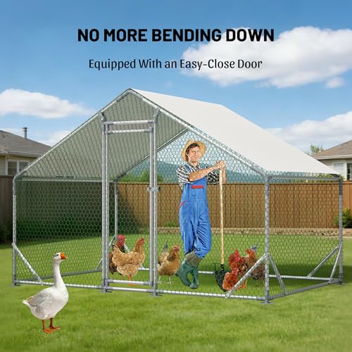 Metal Chicken Coop 13×10×6.56FT,Chicken Run Pen with Spire Roof,Water-Proof and UV-Proof Cover,Secure Mesh Walk-in Hens Fence with Lockable Door,Poultry Cage for Small Animal Like Hens,Ducks,Rabbits - size: 156.0"L x 79.0"W x 79.0"H