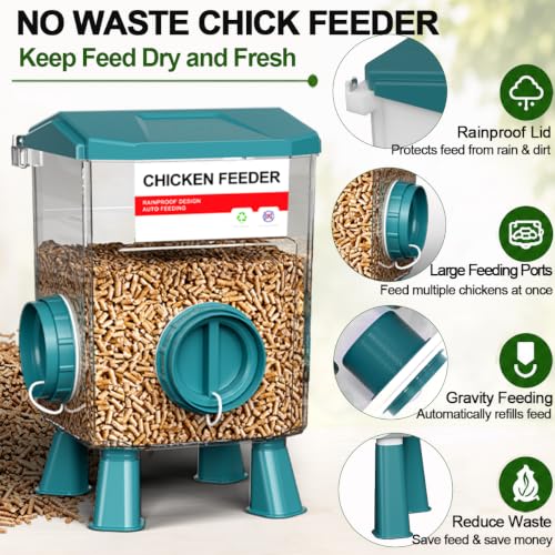 Chicken Feeder and Waterer Set, Automatic No Waste Poultry Feeding System, 17 lb Feeder & 7L Waterer, 4-in-1 Chicken Coop Kit with Vegetable Holder for Chickens, Ducks & Quail - size: 1.9 Gallon Upgraded