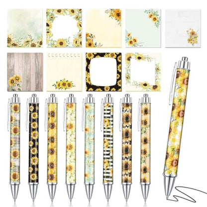 18 Pcs Sunflower Desk Accessories, 9 Pads Cute Sticky Notes, 9 Kawaii Pens, 3 x 3 Inches Notepads Memo Pad for Office Supplies Meeting Students School Decor Teacher Gifts - style: Sunflower
