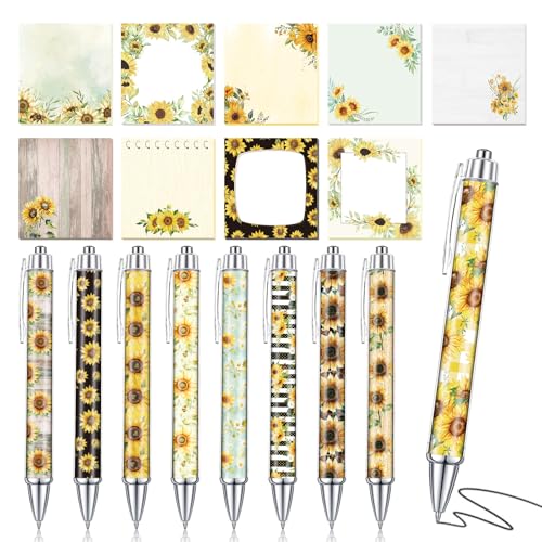 18 Pcs Sunflower Desk Accessories, 9 Pads Cute Sticky Notes, 9 Kawaii Pens, 3 x 3 Inches Notepads Memo Pad for Office Supplies Meeting Students School Decor Teacher Gifts - style: Sunflower