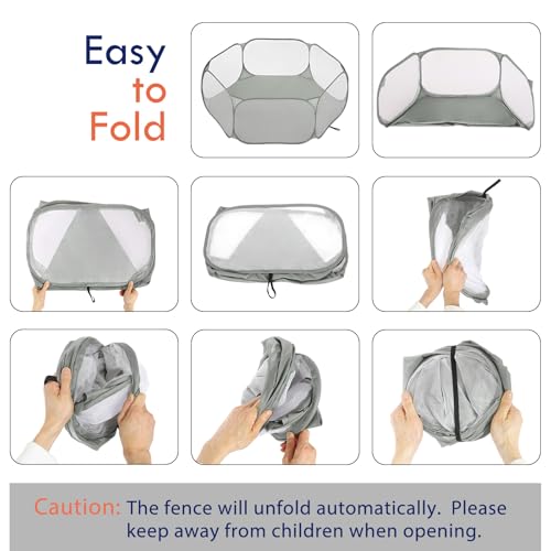 Pawaboo Small Animals Playpen, Waterproof Small Pet Cage Tent with Strong Steel Wire Frame, Portable Outdoor Yard Fence for Chick/Kitten/Puppy/Guinea Pig/Rabbits/Hamster/Chinchillas, Gray - color: Gray
