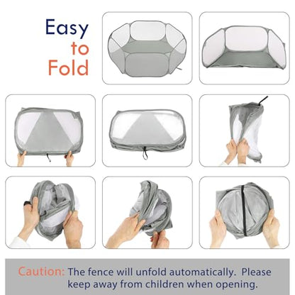 Pawaboo Small Animals Playpen, Waterproof Small Pet Cage Tent with Strong Steel Wire Frame, Portable Outdoor Yard Fence for Chick/Kitten/Puppy/Guinea Pig/Rabbits/Hamster/Chinchillas, Gray - color: Gray