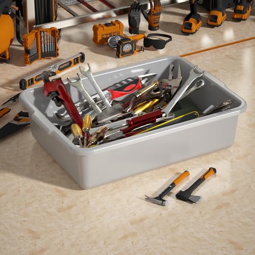 32 L Gray Commercial Bus Tub, 4 Pack Utility Bus Tote Box