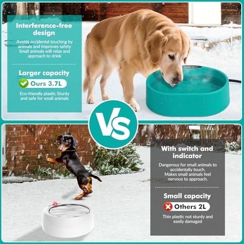 Large Heated Pet Water Bowl for Dogs, 3.7L Heated Dog Bowl Outdoor Heated Water Bowl for Cats,Chicken, Heated Dog Water Bowl -Keep Water Warm in Winter,35W Thermostatic Control and Anti Chew Cord - size: Oval 3.7 Litres