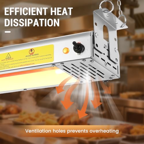 55-Inch Food Heat Lamp - 1400W Commercial Food Warmer Lamp Overhead Stainless Steel Catering Heat Lamps Electric Strip Heater for Restaurant Buffet Parties Kitchen, Silver 115V - color: Silver, size: 55 Inch