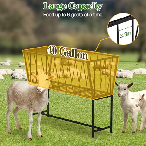 40 Gallon Hay Feeder, 32" Tall Heavy-Duty Metal Hay Rack Indoor Outdoor Use, Freestanding Hay Feeder for Goats Sheep Horses, Black