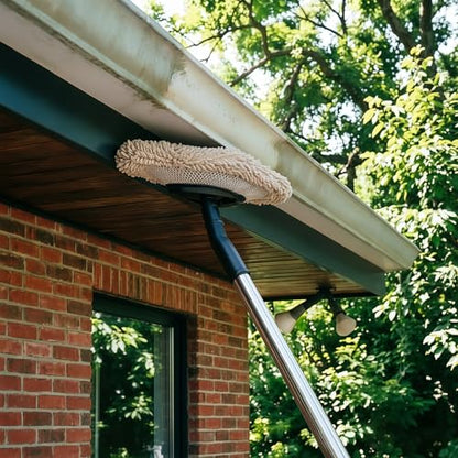 Gutter Cleaner Tool from Ground, 62'' Microfiber Vinyl Siding Soft Brush with Long Handle, Outdoor Window/ Eave Cleaning Mop for Clean Metal Trim/ Frame/ Contour, Black Streak,Cobweb,Dirt,Dust,Stain