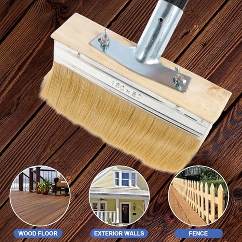 2-Pack Deck Stain Brush Set with 67" Extension Pole – 6.88" Wide Boar Bristle Blend Paint Brush for Wood Deck, Fence, Wall, Furniture – Multi-Surface Applicator for Stain, Limewash, Latex Paint - style: 2pcs