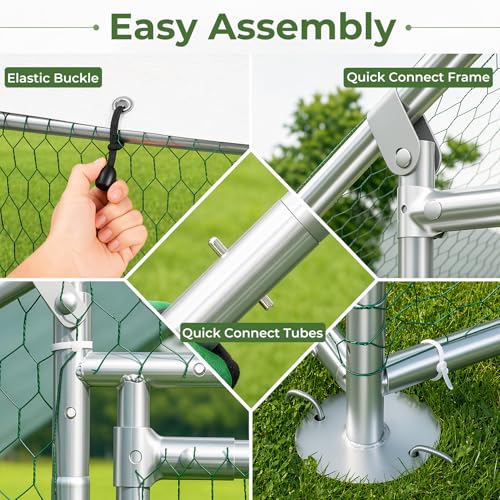 Large Chicken Coop Metal Walk-in Run 6.6' x 6.6' x 6.6', Heavy Duty Galvanized Steel Cage with Waterproof Cover, Secure Lock, Outdoor Pen Enclosure for Hens, Ducks, Rabbits - size: 79.0"L x 79.0"W x 79.0"H