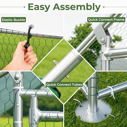 Large Chicken Coop Metal Walk-in Run 6.6' x 6.6' x 6.6', Heavy Duty Galvanized Steel Cage with Waterproof Cover, Secure Lock, Outdoor Pen Enclosure for Hens, Ducks, Rabbits - size: 79.0"L x 79.0"W x 79.0"H