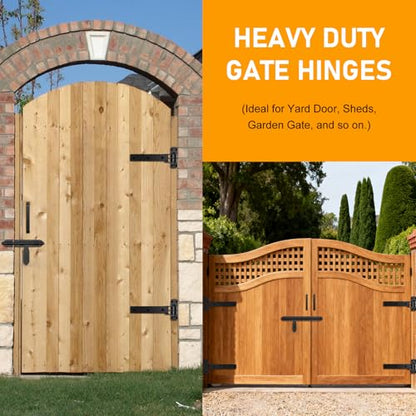 Heavy Duty Gate Hinges, 900 Lbs Capacity and Built-in Ball Bearings, 13" Bolt-On or Weld-On Hinges, 180° One-Way Open Gate Hinges for Wooden/Metal Gates,Garden Gates, Fence, Sheds (Matte Black) - style: 2 Pack Gate Hinges with Screws