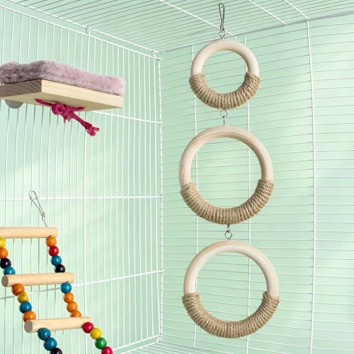 Mygeromon Sugar Glider Toys Climbing Ring Cage Accessories Squirrel Rat Wood Hanging Enrichment Supplies