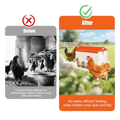 15Lb Automatic Chicken Feeder, Metal Gravity Chicken Feeder | Poultry Feeder Trough for Chickens Turkeys Quails, Chicken Coop Feeder, with 10 Feeding Openings Adjustable Legs