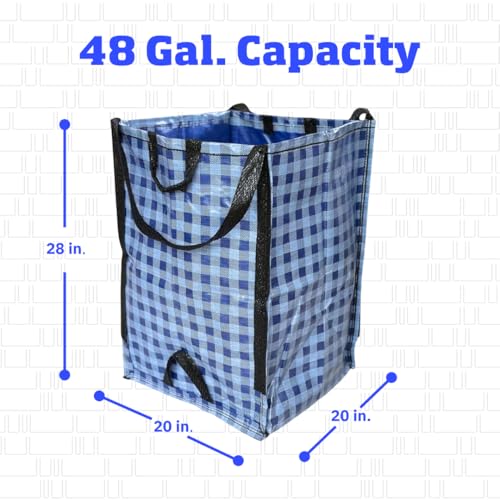DURASACK Heavy Duty Home and Yard Bags 48-Gallon Reusable Self-Standing Lawn and Leaf Bags Garbage Can with Reinforced Handles, Gingham Blue - color: Gingham Blue