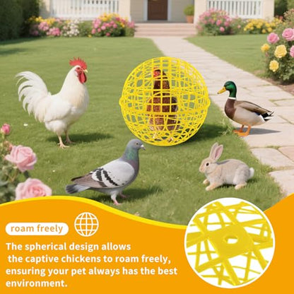 AceOrbit 3 Pcs 11.8 Inch Yellow 2026 Chicken Ball Cage, Plastic Rolling Orb Movable for Chickens Rabbits Birds Pigeons, Outdoor Farm Range Portable Round Coop Hutch Safety Globe Prevents Dog Bites - size: 11 Inch