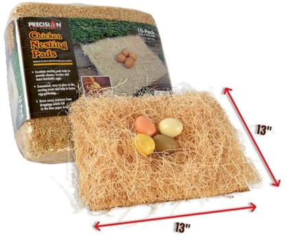 PRECISION PET Chicken Nesting Pads by Petmate, 13" x 13", 10 Pack, Beige | Made in USA, fits most standard coop boxes, soft comfortable bedding for hens, easy replacement liner helps keep eggs clean - size: 10 Count (Pack of 1)