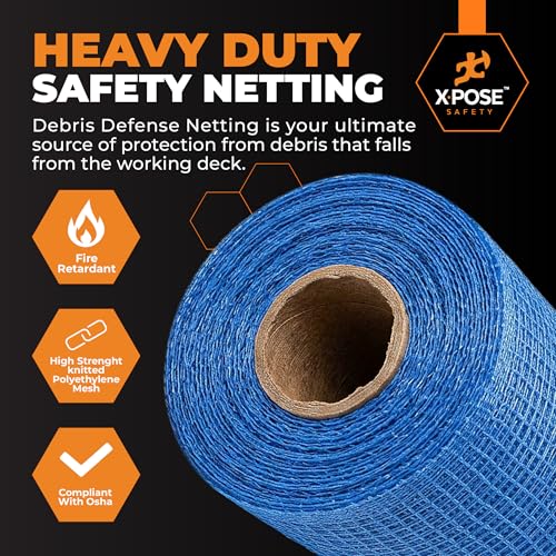 Xpose Safety Construction Safety Netting – 4' x 150', 1/4" Mesh Scaffold Safety Net, Temporary Material Roll, Visibility Fence, Heavy-Duty Fire Retardant, Blue - color: 4) Blue, size: 4' X 150' – 1/4" Mesh