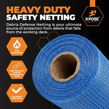 Xpose Safety Construction Safety Netting – 5.5' x 150', 1/4" Mesh Scaffold Safety Net, Temporary Material Roll, Visibility Fence, Heavy-Duty Fire Retardant, Blue - color: 4) Blue, size: 5.5' X 150' – 1/4" Mesh