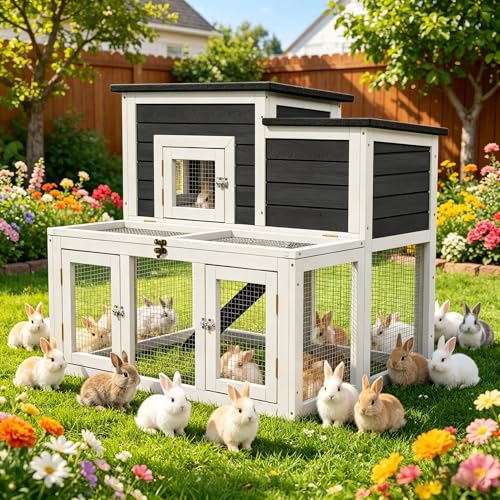 Outdoor Rabbit Hutch, Bunny Cage, Chicken Run Coop Wooden Quail Cage Duck Coop with Ventilating Wire Poultry House for Small Animals (Gray+Black) - color: Gray+Black