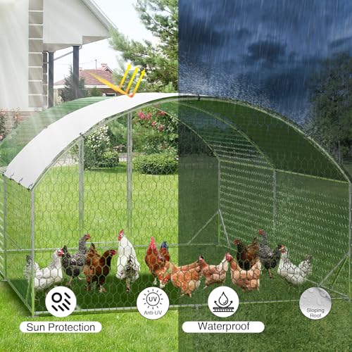 Large Metal Chicken Coop, Outdoor Chicken Runs for Yard with Cover,Large Chicken Run with Upgrade Tri-Supporting,Waterproof and UV-Resistant,Walk-in Poultry Cage for Farm Yard(9.8'l x 13.1'w x 6.6'h) - size: 9.8 x 13.1 x 6.6 FT