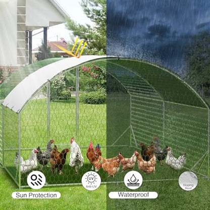 Large Metal Chicken Coop, Metal Chicken Run with Waterproof and Anti-Ultraviolet Cover for Outside, 9.8 x 13.1 x 6.5 Ft Walk-in Poultry Cage, Outdoor Chicken Pen for Backyard and Farm - size: 9.8 x 13.1 x 6.6 ft