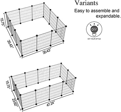 C&AHOME Pet Playpen, Small Animals Supplies, 16 Panels Exercise Playpens Cage, C Grids Portable Yard Fence Indoor, Ideal for Guinea Pigs, Pet Products, DIY Metal Yard Fence, 12" × 15" Black UPPM3416B - color: Black, style: 16 Panels