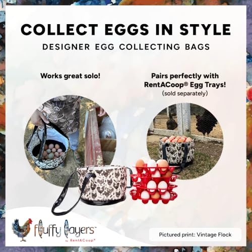 Fluffy Layers by RentACoop Egg Collecting Bag – Durable Coated Canvas and Easy-to-Clean Bottom & Handles – Reusable Farm Egg Basket (Haute Coopture)