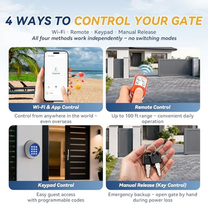 1300lbs Solar Sliding Gate Opener Chain Drive with Built-in Backup Battery, WiFi Remote Control, IR Sensor, Keypad, Automatic Gate Motor, Off-Grid Operation with Solar Panel