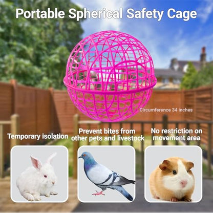 11" Ball-Shaped Movable Pigeon Chick Coop, Little Rabbit Duck Guinea Pig Safe Walking Net,Preventing Dog Bites, Predation by Eagles Wolves Cats Eagles, Pet t Safety Cage (Rose) - color: Rose