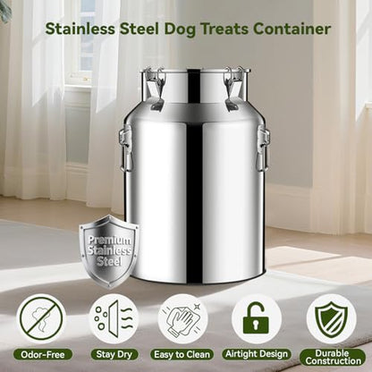 Newget 13lb Stainless Steel Dog Food Storage Container, Metal Pet Storage Container with Airtight Hangable Lid to Keep Food Fresh, Large Cat Food Storage Container with Scoop to Easily Clean - size: 13 lb