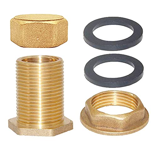 Joywayus 2Set Brass Male Bulkhead Kit Include 3/8" Female 1/2" Male Water Tank Connector Threaded And 1/2" Female Outer Hex Head End Pipe Caps with Rubber Gasket - size: 1/2" Male x 3/8" Female-2PCS