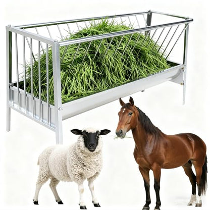 Heavy-Duty Stainless Steel Pasture Hay Feeder, 77 Gallon 2 in 1 Livestock Feed Trough, Detachable Ease of Assembly, Goat Hay Feeder for Sheep, Calf, Cow and Horse