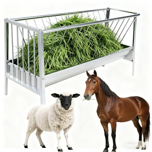 Heavy-Duty Stainless Steel Pasture Hay Feeder, 77 Gallon 2 in 1 Livestock Feed Trough, Detachable Ease of Assembly, Goat Hay Feeder for Sheep, Calf, Cow and Horse