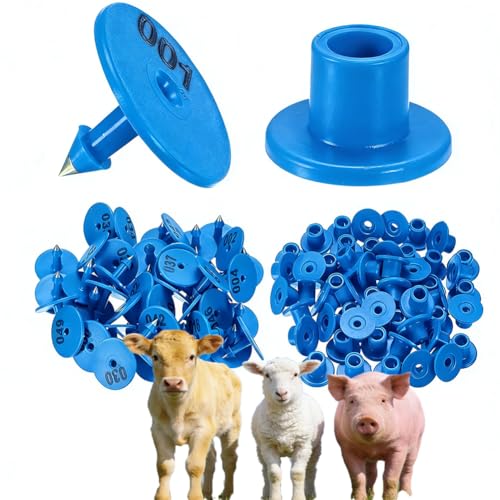 Numbered Round Ear Tags 001-1000 Counting Plastic Livestock Ear Tags with Numbers for Pigs, Cattle, Sheep and Goats (100 Pieces) Blue 801-900 - color: Blue, size: 801-900