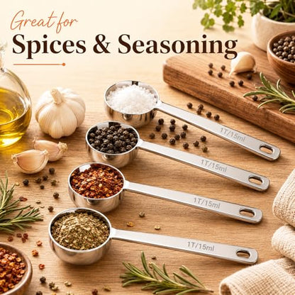 4 Pack Coffee Scoop Spoons Set, 1 Tbsp (15ml) & 2 Tbsp (30ml) Stainless Steel Measuring Spoons with Long Handle, Polished Round Scoops for Ground Coffee, Tea, Protein Powder and Spices - size: 1&2Tbsp /4pcs
