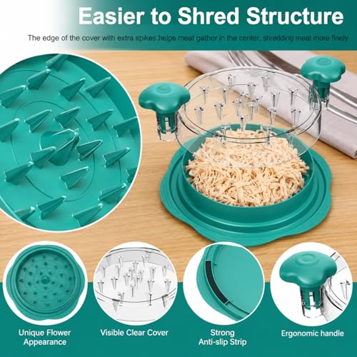 Large Chicken Shredder Tool with Suction Base 2026 – Twist Meat Shredder with Ergonomic Handle & Anti-Slip Grip – Transparent Lid for Easy Shredding Chicken & Beef (Blue) - color: Blue