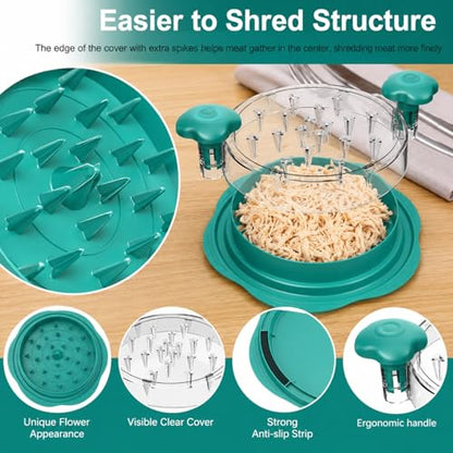 Large Chicken Shredder Tool with Suction Base 2026 – Twist Meat Shredder with Ergonomic Handle & Anti-Slip Grip – Transparent Lid for Easy Shredding Chicken & Beef (Blue) - color: Blue