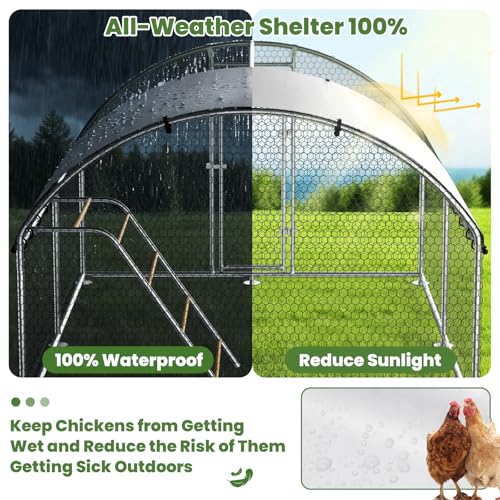 Large Metal Chicken Coop Run with Roosting Perch Waterproof and UV-Resistant Cover,13.2x9.8x6.4 Outdoor Walk-in Chicken Duck Cage Poultry Pen House for Backyard Farm Use,Dome Roof - size: 157.5"L x 118.1"W x 78.0"H