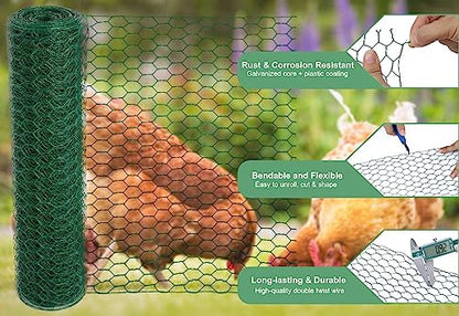 Mklsit Chicken Wire 15.7 x 315 Inches Chicken Wire Fencing Mesh Green PVC Coated Floral Chicken Wire for Crafts Poultry Garden, Hexagonal Galvanized Chicken Coop Rabbit Wire Fencing Netting - size: 15.7 x 315 Inches