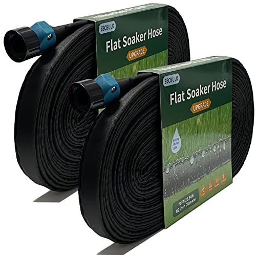 Secbulk 2025 Flat Soaker Hose 150 ft for Garden, 150' (75ft x 2) Linkable Drip Hose Diy Garden Irrigation System Saving 80% Water, Dual-layer Leak-free Design Water Hose with Holes - size: 150ft (75'*2)