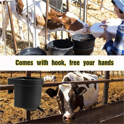 4 Quart Single Teat Calf Milk Feed Bucket, Hook Over Hanging Calves Feeder Bucket with Nipple, Mountable Plastic Livestock Feeder for Farm Stall Barn Cowshed Cattle Housing Feeding