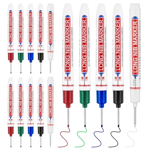 15 Pcs Long Nib Marker, 20 mm Long Head Deep Hole Marker Pens, Fine Nose Tip Deep Reach Permanent Paint Markers for Metal, Marking Pen for Drilling, Carpenter, Woodworking, Construction (Colorful) - color: Colorful
