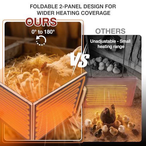 Foldable Chicken Coop Heater, 120W Waterproof Radiant Heater with Dual Plates, Adjustable Temp 70–190℉ for Winter Chicks - color: Wood