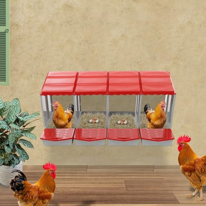 Chicken Nesting Box, 4 Compartment Hen Laying Boxes with Egg Collection, Wall Mountable Roll Away Nest, Heavy Duty Chicken Coop Laying Box for Home, Outdoor, Farm, Backyard (Red+Grey) - color: Red+Grey