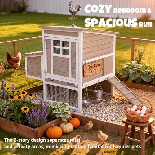 2-Story Wooden Chicken Coop, Outdoor Poultry House with Removable Leak-Proof Tray, Nesting Box, 2 Perches, Ventilation Metal Mesh, Rabbit Hutch for Small Animals, Backyard, Garden
