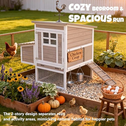 2-Story Wooden Chicken Coop, Outdoor Poultry House with Removable Leak-Proof Tray, Nesting Box, 2 Perches, Ventilation Metal Mesh, Rabbit Hutch for Small Animals, Backyard, Garden