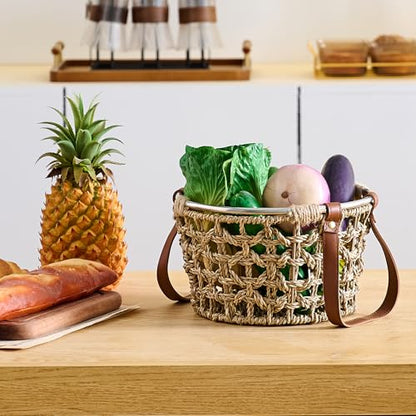 Farmhouse Seagrass Egg Baskets - Handmade Wicker Egg Collecting Basket with Handle - color: Round-Seagrass