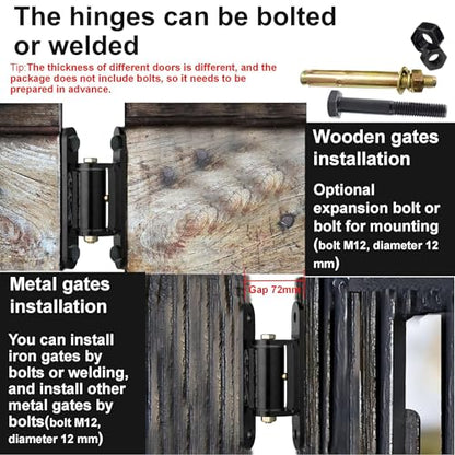 7" Heavy Duty Gate Hinges,1100Lbs Max Load,Thickened Solid Steel | 90°Inward/Outward Swivel, Lubricable Roller Bearings,Bolt&Weld on Driveway Gates, Large Metal, Wooden Gates& Farm Gates