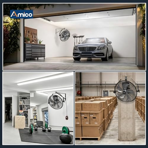 Amico 20 Inch Wall Mount Fan with Remote, 9-Speed Industrial Metal Fan, High Velocity Wall Fan with Brushless DC Motor, 4600 CFM Commercial Fans for Garage, Greenhouse, Warehouse, shop, Patio, Outdoor - size: 20 inch